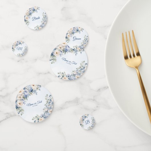 Party Dusty Blue Waterverf Ivoren Bloemen Bladeren Confetti (Groep)