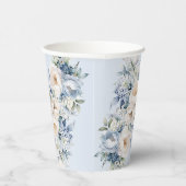 Party Dusty Blue Waterverf Ivoren Bloemen Bladeren Papieren Bekers (Rechts)