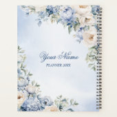 Party Dusty Blue Waterverf Ivoren Bloemen Bladeren Planner (Achterkant)