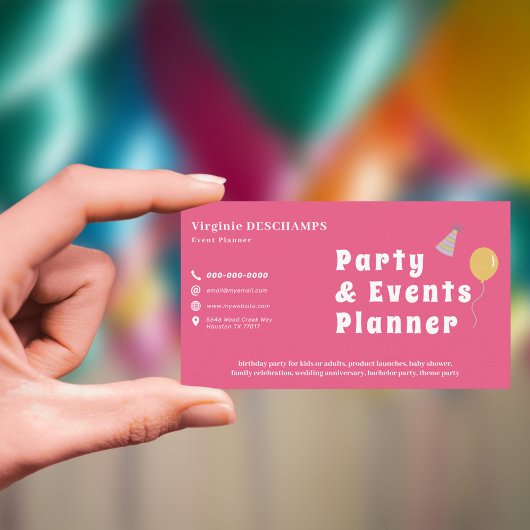 Party & Events Planner Roze Visitekaartje