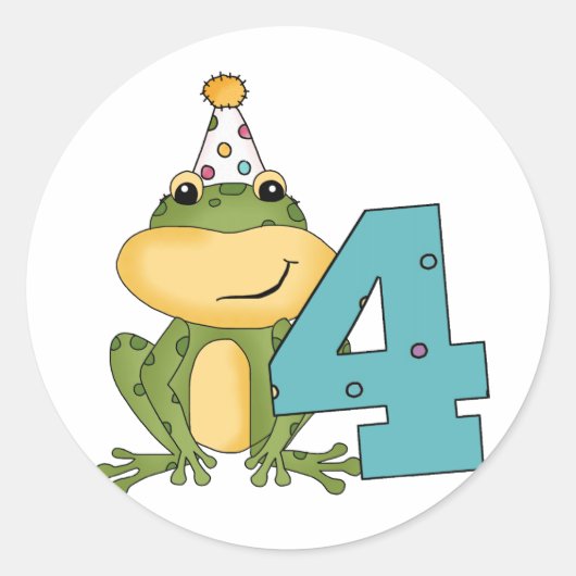 Party Frog 4th Verjaardag T-shirts en geschenken Ronde Sticker (Voorkant)