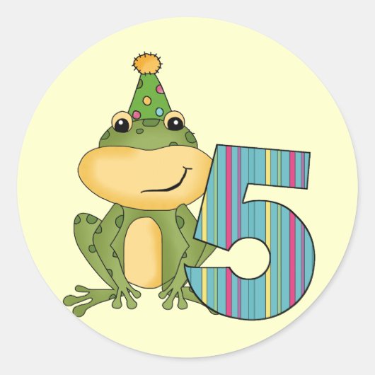 Party Frog 5e verjaardag T-shirts en geschenken Ronde Sticker (Voorkant)