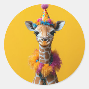 Party Giraffe Extravaganza Ronde Sticker