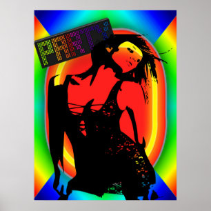 Party Girl in Black Dress Neon Colors Poster