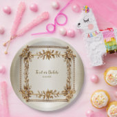 Party Gold Rechthoek Dimond Flowers Shiny Papieren Bordje (Feest)