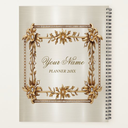 Party Gold Rechthoek Dimond Flowers Shiny Planner (Achterkant)