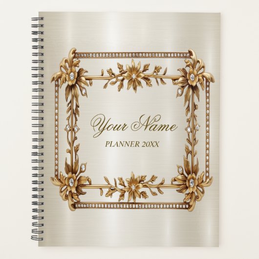 Party Gold Rechthoek Dimond Flowers Shiny Planner (Voorkant)