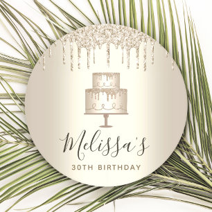 Party gouden cake glitter druppels elegante girly  ronde kartonnen onderzetter