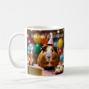 Party Guinea Pig viert feest met taart en ballon, Koffiemok