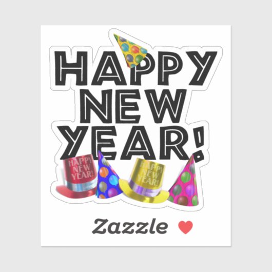  Party Hats Happy New Years  Sticker (Vel)