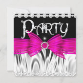 PARTY Hot Pink Bow Black Silver Birthday Party Kaart (Voorkant)