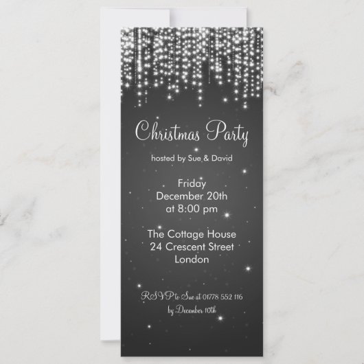 Party Invitation Elegant Falling Sparkle Black Kaart (Voorkant)