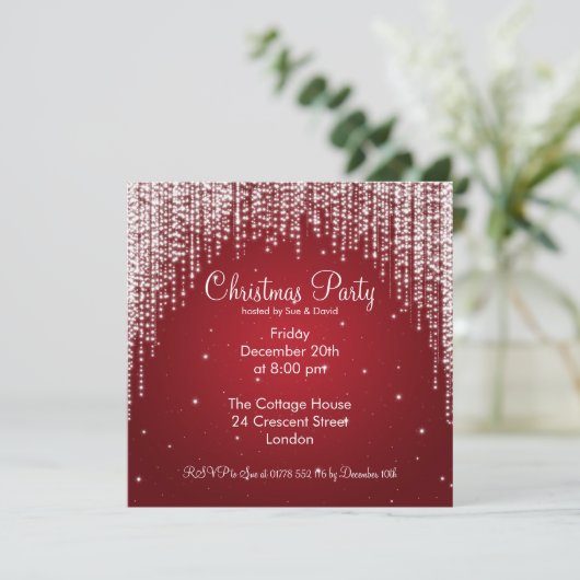 Party Invitation Elegant Falling Sparkle Red (Debout devant)