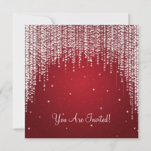 Party Invitation Elegant Falling Sparkle Red (Dos)