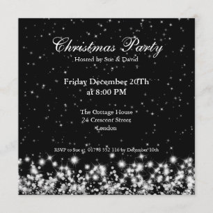 Party Invitation Elegant Winter Sparkle Black Kaart