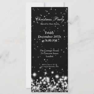 Party Invitation Elegant Winter Sparkle Black Kaart