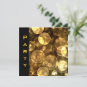 Party Invitation Feathers Black Gold Bubbles Kaart (Staand voorkant)