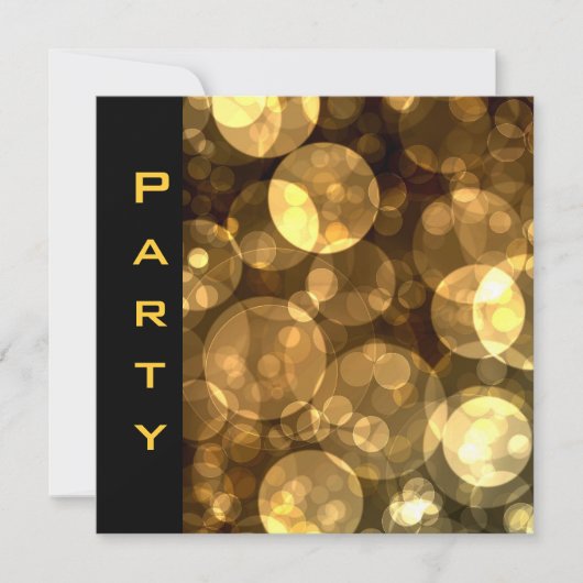 Party Invitation Feathers Black Gold Bubbles Kaart (Voorkant)