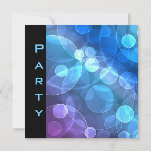 Party Invitation Feathers Zwart Blauw Bubbels Kaart