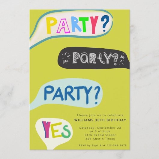 Party invite birthday handscript Invitation (Devant)