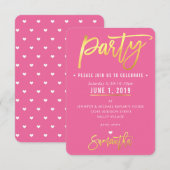 PARTY KAART schattig roze wit harten goud (Voorkant / Achterkant)