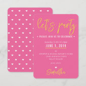 PARTY KAART schattig roze wit harten goud (Voorkant / Achterkant)