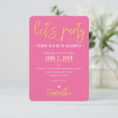 PARTY KAART schattig roze wit harten goud (Staand voorkant)