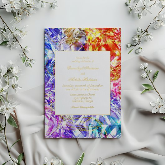 Party Kleur Diamant Regenboog Edelsteen Huwelijk Folie Uitnodiging