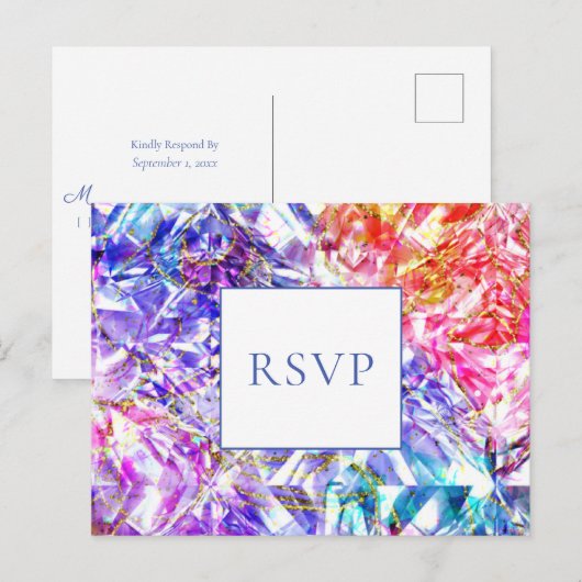 Party Kleur Regenboog Edelsteen bruiloft RSVP Uitnodiging Briefkaart (Voorkant / Achterkant)