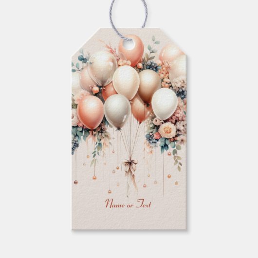 Party Kleurrijke Witte Perzik Bloemen Ballonnen El Cadeaulabel (Voorkant)