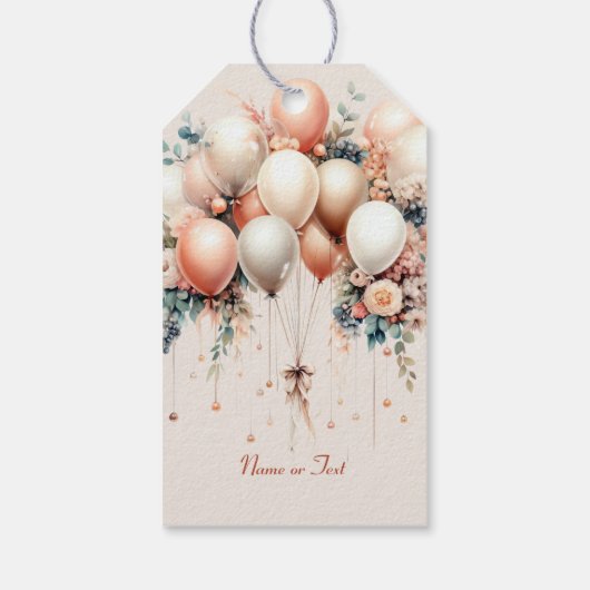 Party Kleurrijke Witte Perzik Bloemen Ballonnen El Cadeaulabel (Achterkant)