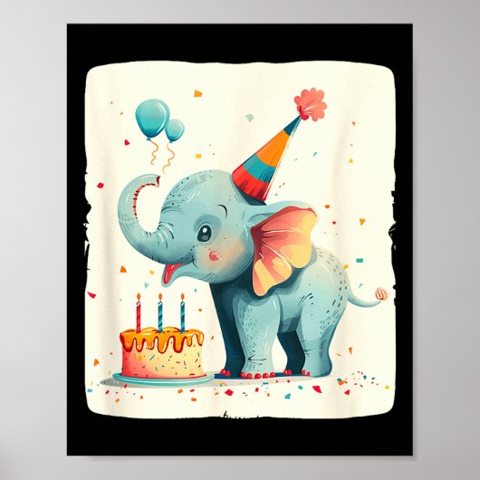 Party Large With This Happy Birthday Elephant Grap Poster (Voorkant)