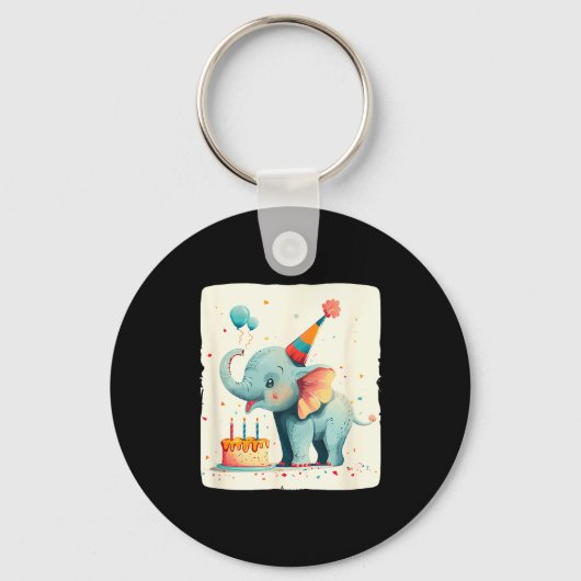 Party Large With This Happy Birthday Elephant Grap Sleutelhanger (Voorkant)