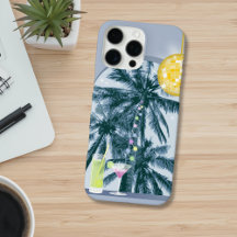 Party Lights Cocktails Disco Ball Palms op Blauw