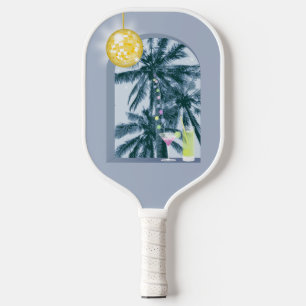 Party Lights Cocktails Disco Ball Palms op Blauw Pickleball Paddle