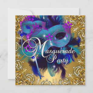 Party Masquerade Blue Gold Paars Kaart
