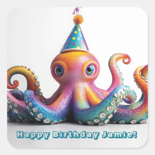 Party Octopus - Leuk verjaardagsontwerp Vierkante Sticker