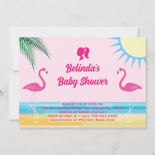 Party Pink Tropical Beach Baby shower Uitnodiging