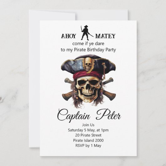 Party Pirate Skull Uitnodiging (Voorkant)