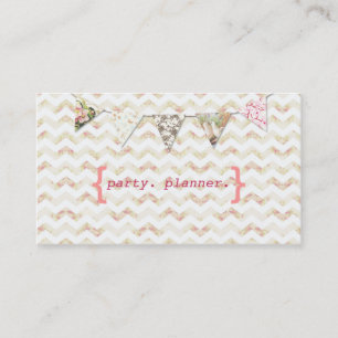 Party Planner Visitekaartje Chevron Floral Pink