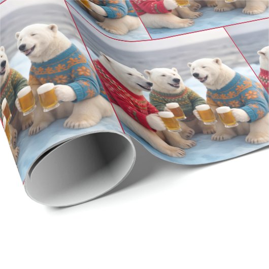 Party Polar Bears Wearing Christmas Ugly Sweaters Cadeaupapier (Rol Hoek)