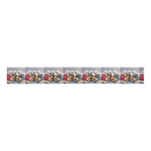 Party Polar Bears Wearing Christmas Ugly Sweaters Grosgrain Lint (Voorkant)