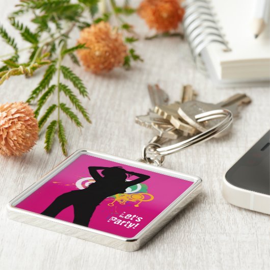 Party#-Premium Square Sleutelhanger (Zijkant)