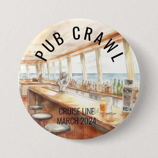 Party Pub Crawl Cruise Line Bar Ronde Button 7,6 Cm (Voorkant)