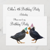 Party Puffins Birthday Invitation Kaart (Voorkant / Achterkant)