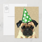 Party Pug Uitnodiging Briefkaart (Voorkant / Achterkant)