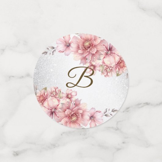 Party Roze Waterverf Flowers Glanzende Glitter Mod Confetti (Kleine voorkant)