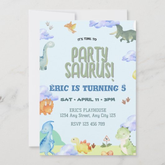 Party Saurus Dinosaur Invitation d'anniversaire (Devant)