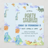 Party Saurus Dinosaur Invitation d'anniversaire (Devant / Derrière)
