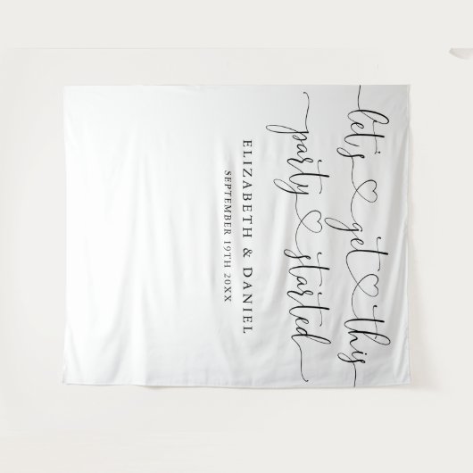 Party Started Hart Script Bruiloft Foto Achtergron Wandkleed (Voorkant (horizontaal))